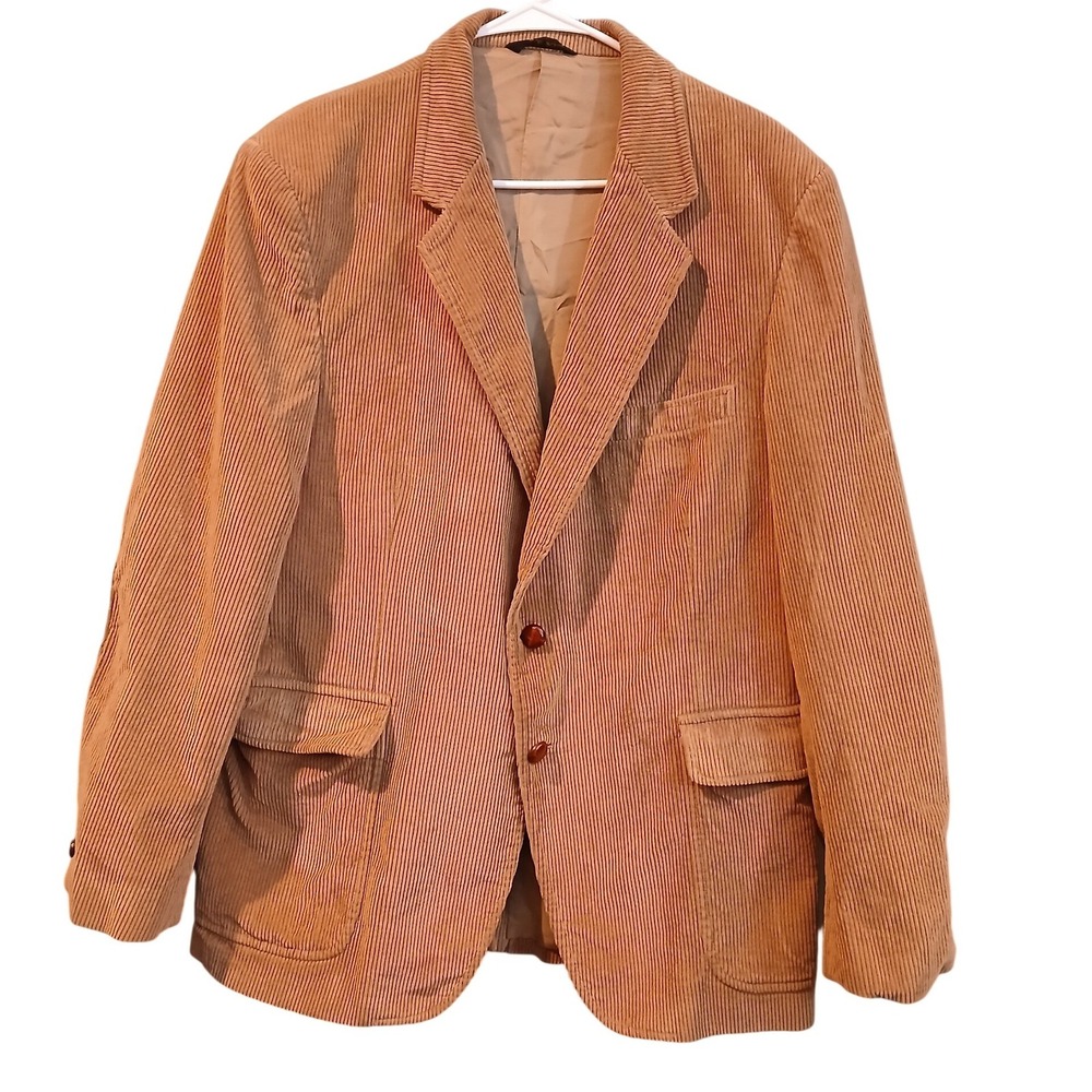 Austin Manor 44R Tan Corduroy Blazer Mens Jacket Elbow Patches Sport Coat